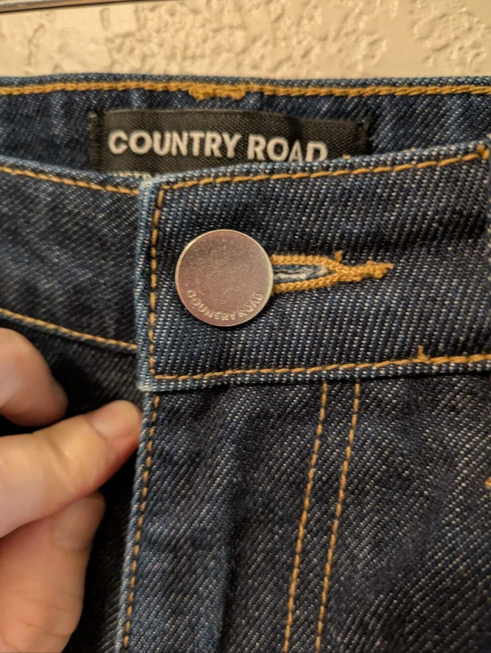Country Road Cotton Blend High Rise Straight Leg Jeans Dark Wash Raw Blue Sz 28